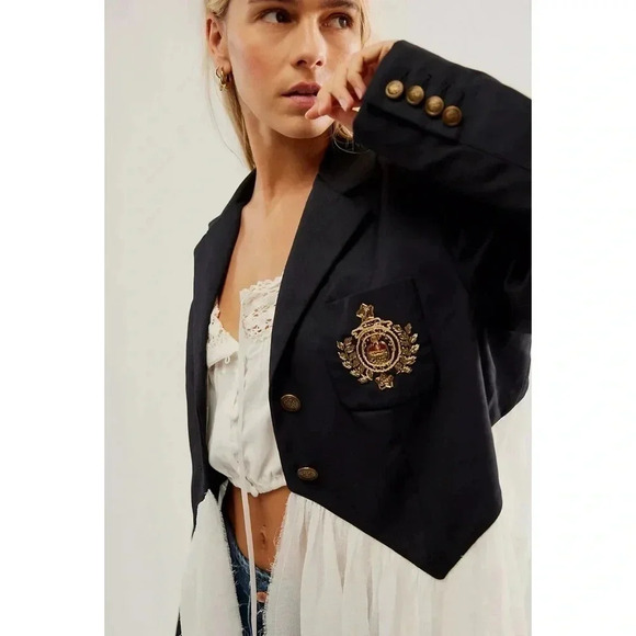 NWT Free People Ballet School Blazer Jacket Ruffle Embroidered Collared Medium - Picture 14 of 15